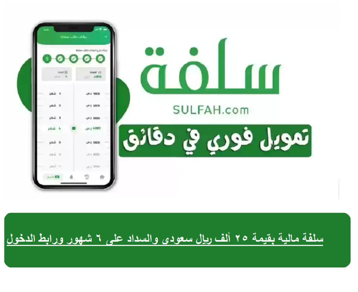 سلفة مالية بقيمة 25 ألف ريال سعودي والسداد على 6 شهور ورابط الدخول