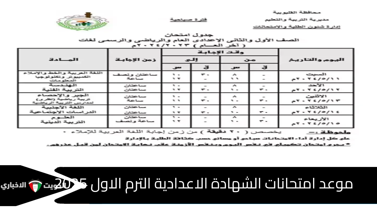 موعد امتحانات الشهادة الاعدادية الترم الاول 2025 وتعليمات وزير التربية والتعليم لاجتيازها